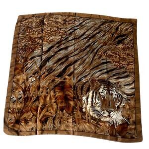 Vintage Tiger Jungle Scarf Animal Print Brown Gold Tropical 80s 90s No Tag